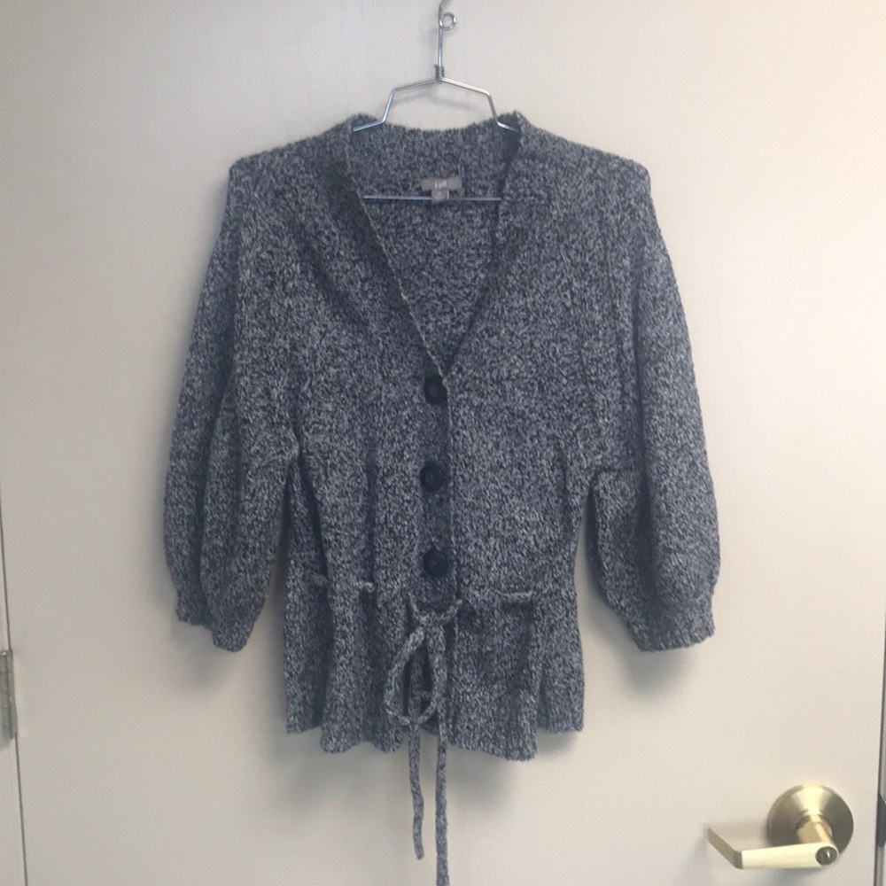 J. Jill 3/4 Sleeved Waist Cinched Grey Cardigan